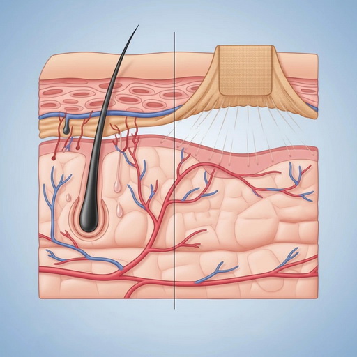 Как тейп приподнимает кожу, срез